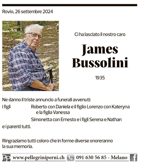 Annuncio funebre James Bussolini