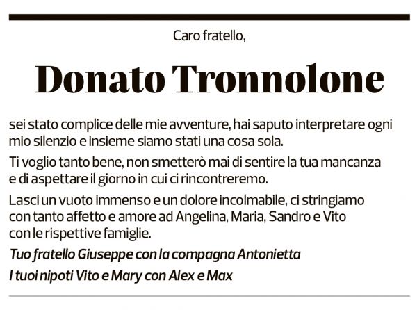 Annuncio funebre Donato Tronnolone