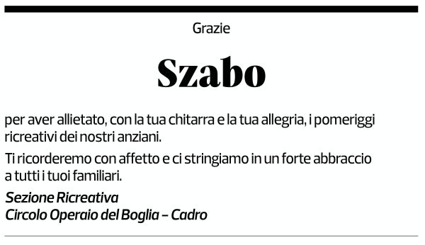 Annuncio funebre Szabo Zamberla