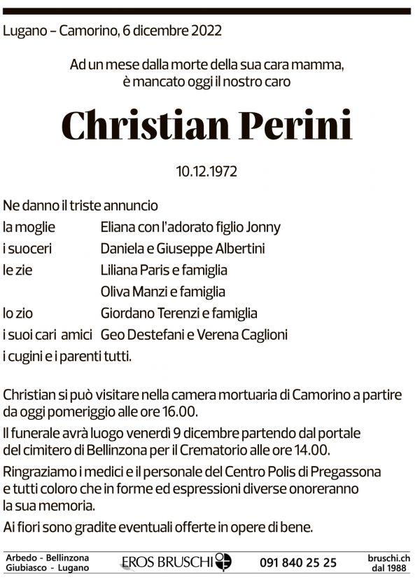 Annuncio funebre Christian Perini