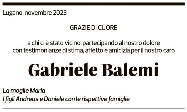 Annuncio funebre Gabriele Balemi