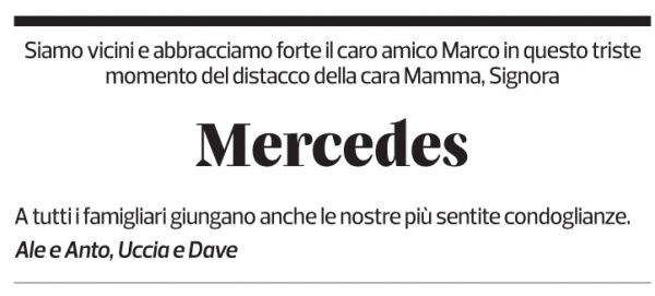 Annuncio funebre Mercedes Soragni