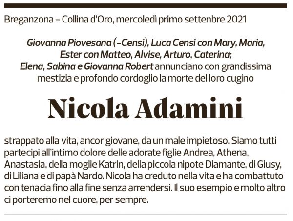 Annuncio funebre Nicola Adamini