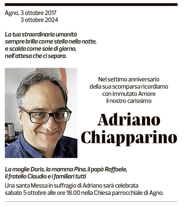 Annuncio funebre Adriano Chiapparino