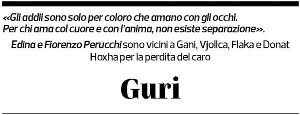 Annuncio funebre Guri Hoxha
