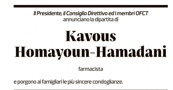 Annuncio funebre Kavous Homayoun-hamadani