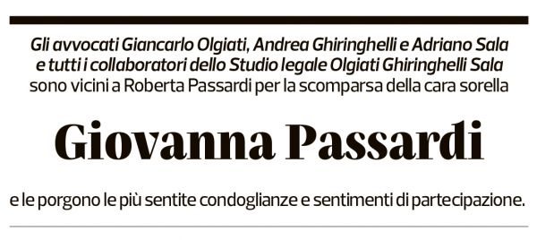 Annuncio funebre Giovanna Passardi