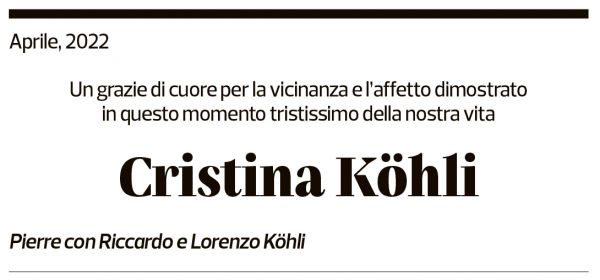 Annuncio funebre Cristina Köhli