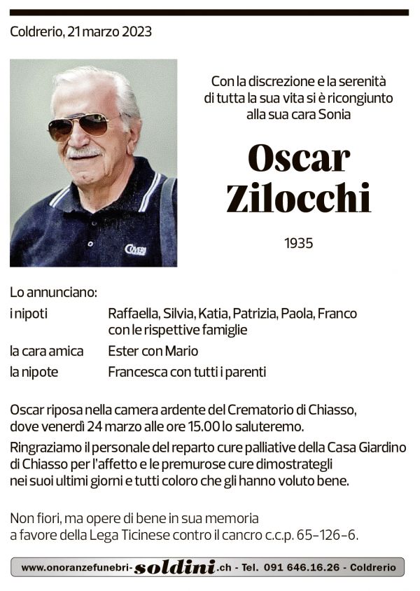 Annuncio funebre Oscar Zilocchi