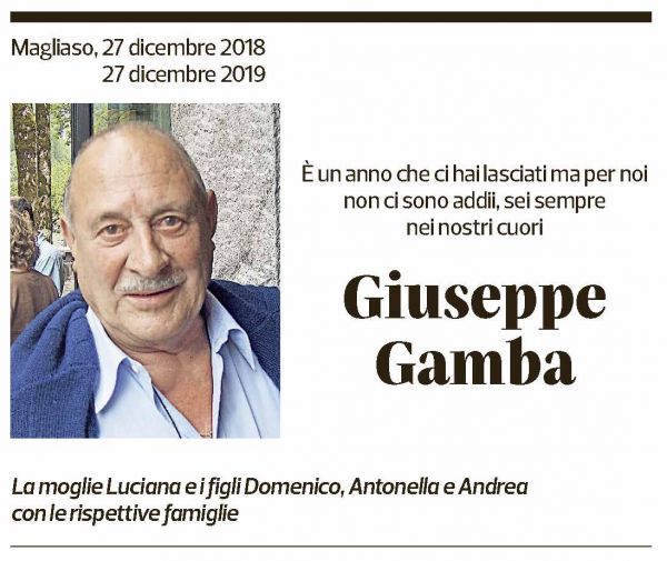 Annuncio funebre Giuseppe Gamba