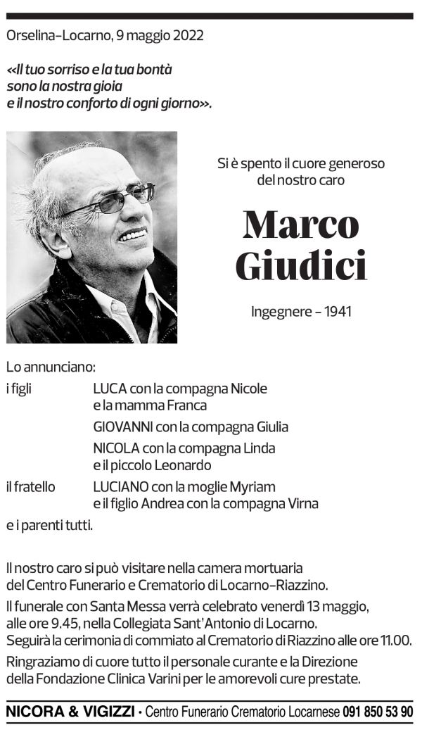 Annuncio funebre Marco Giudici