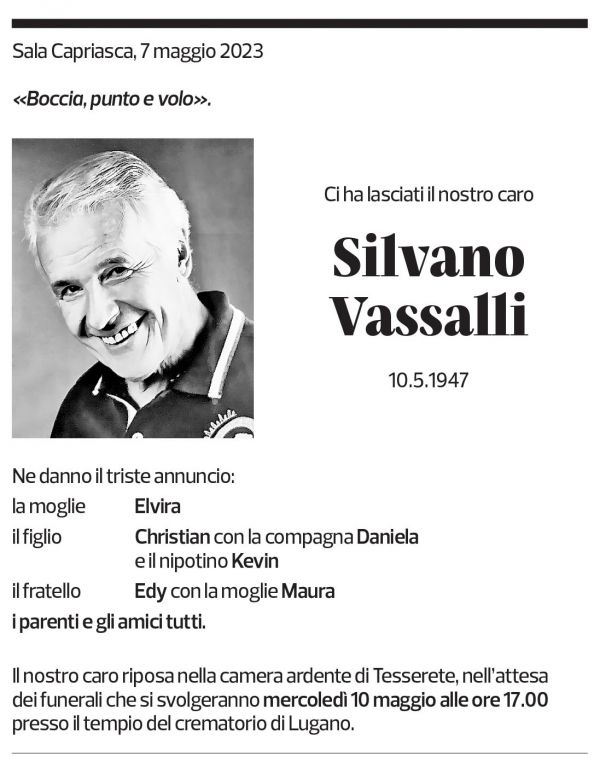 Annuncio funebre Silvano Vassalli