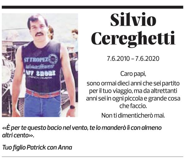 Annuncio funebre Silvio Cereghetti