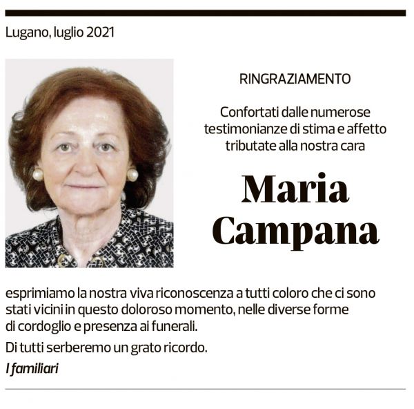 Annuncio funebre Maria Campana