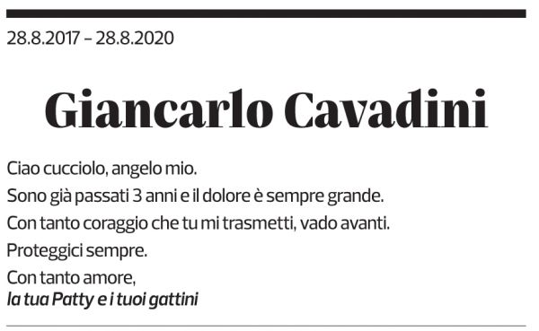 Annuncio funebre Giancarlo Cavadini