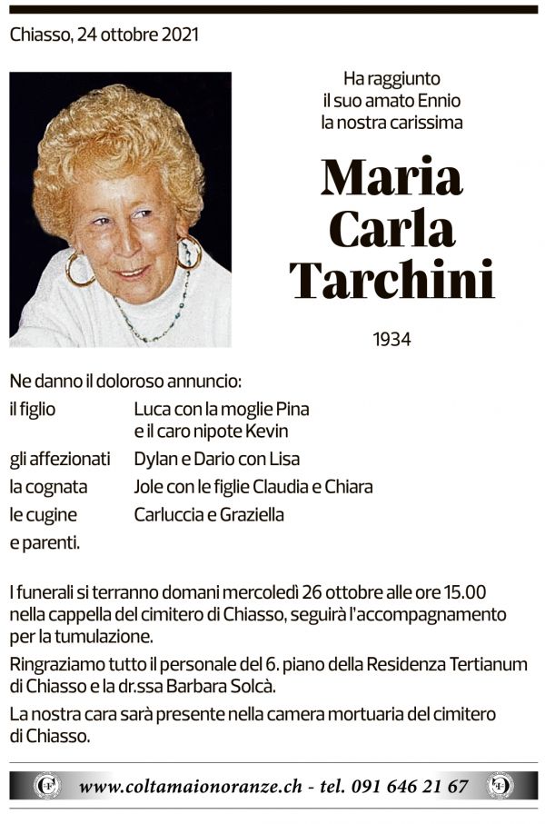 Annuncio funebre Maria Carla Tarchini