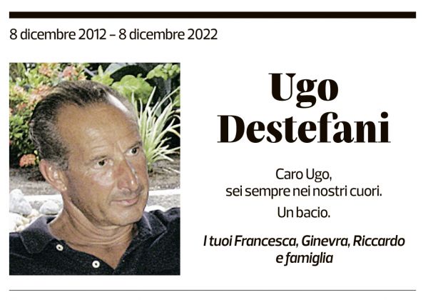 Annuncio funebre Ugo Destefani