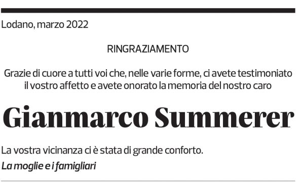 Annuncio funebre Gianmarco Summerer