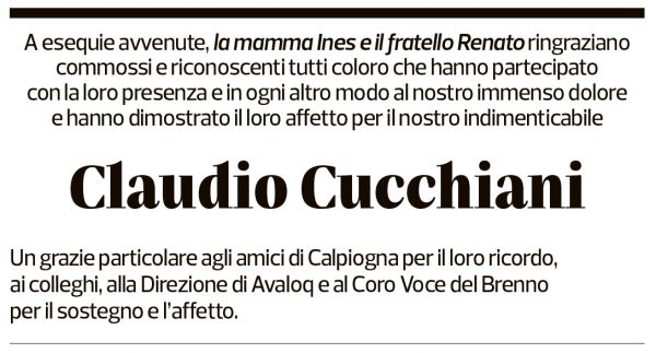 Annuncio funebre Claudio Cucchiani