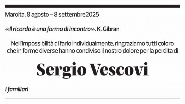 Annuncio funebre Sergio Vescovi