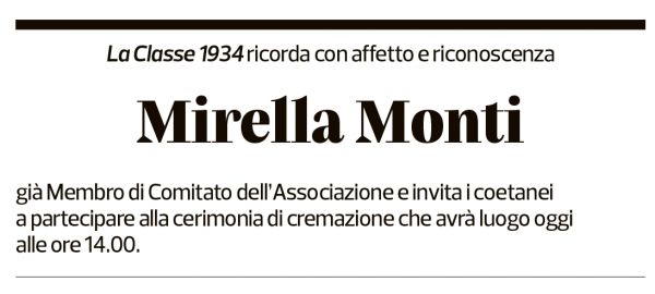 Annuncio funebre Mirella Monti