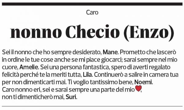 Annuncio funebre Enzo Lupi