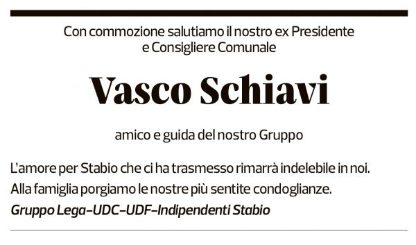Annuncio funebre Vasco Schiavi