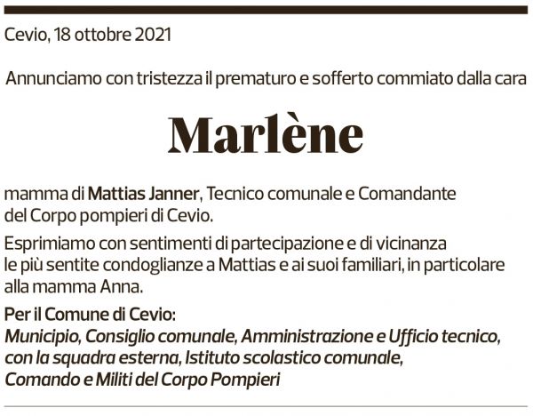 Annuncio funebre Marlène 