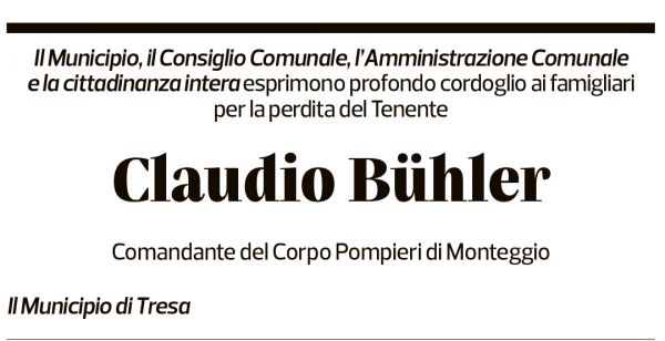 Annuncio funebre Claudio Bühler