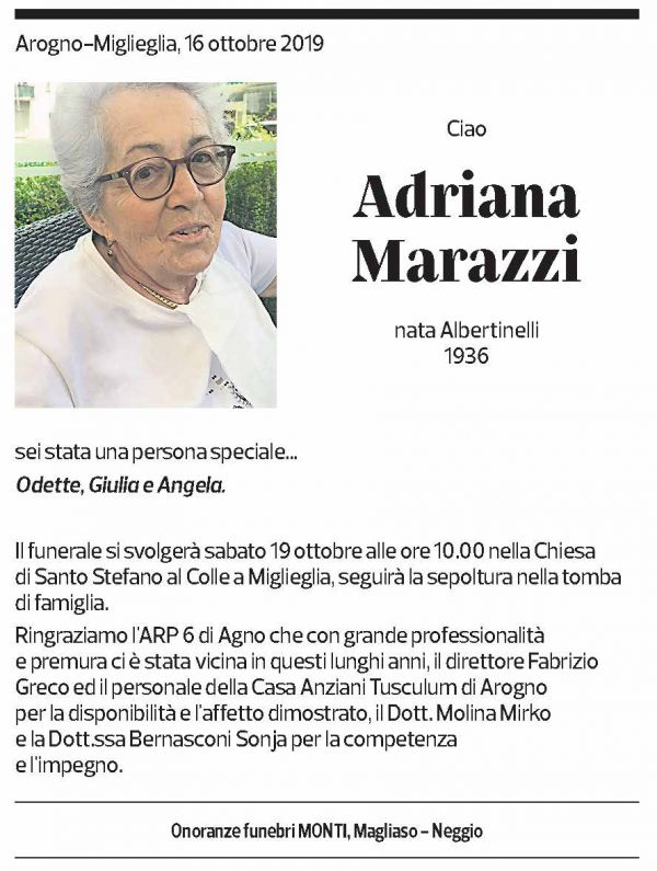 Annuncio funebre Adriana Marazzi