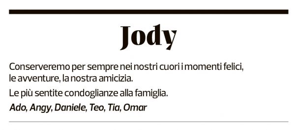 Annuncio funebre Jody Grandi