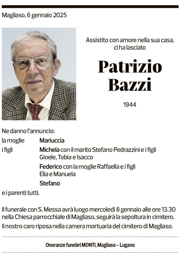 Annuncio funebre Patrizio Bazzi