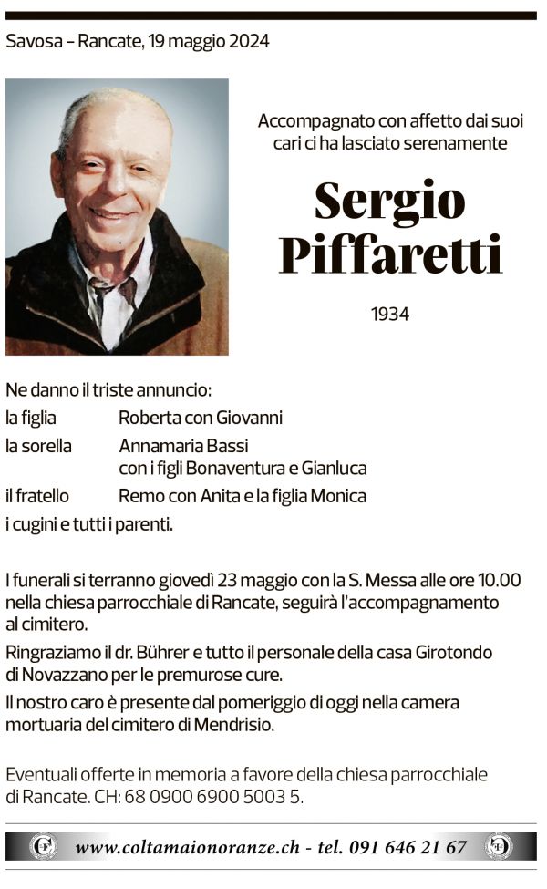 Annuncio funebre Sergio Piffaretti