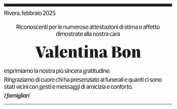Annuncio funebre Valentina Bon