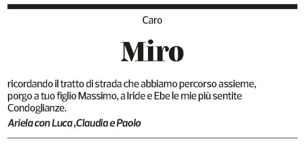 Annuncio funebre Casimiro Bizzozero