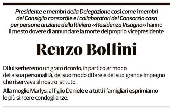 Annuncio funebre Renzo Bollini