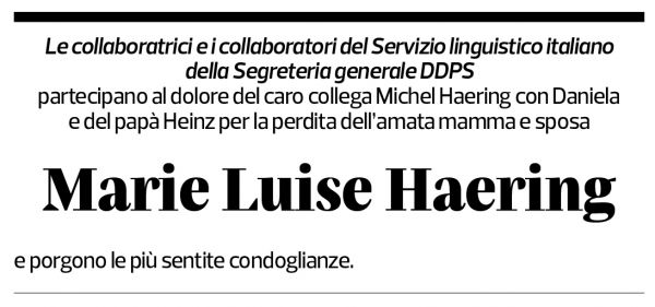 Annuncio funebre Marie Luise Haering