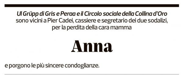 Annuncio funebre Anna Cadei