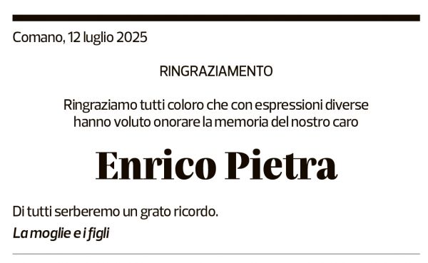 Annuncio funebre Enrico Pietra