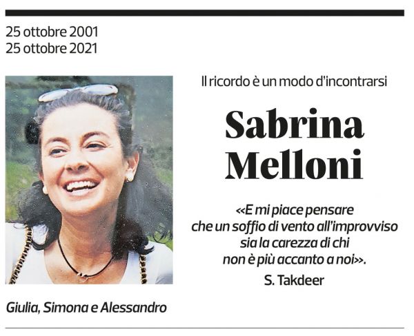 Annuncio funebre Sabrina Melloni