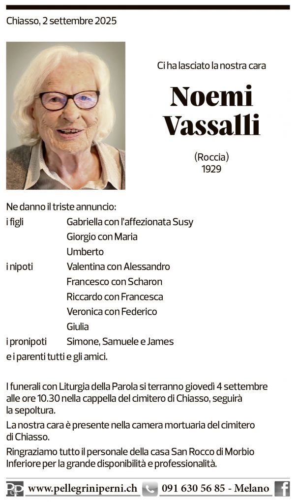Annuncio funebre Noemi Vassalli