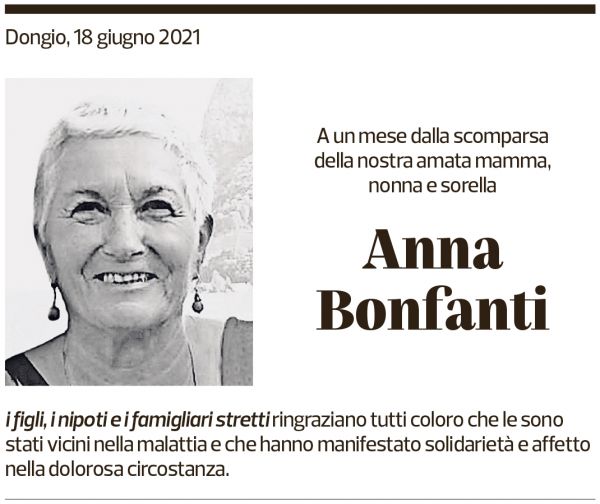 Annuncio funebre Anna Bonfanti