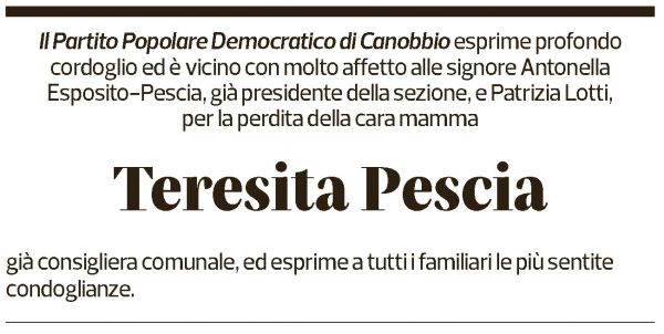 Annuncio funebre Teresita Pescia