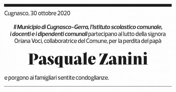 Annuncio funebre Pasquale Zanini