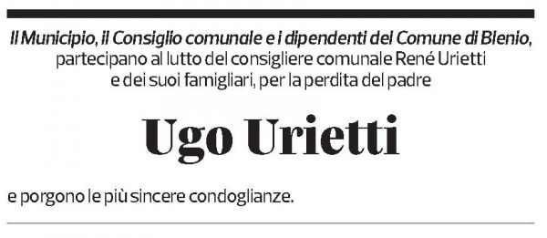 Annuncio funebre Ugo Urietti