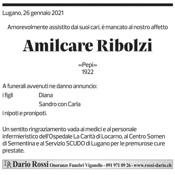 Annuncio funebre Amilcare Ribolzi