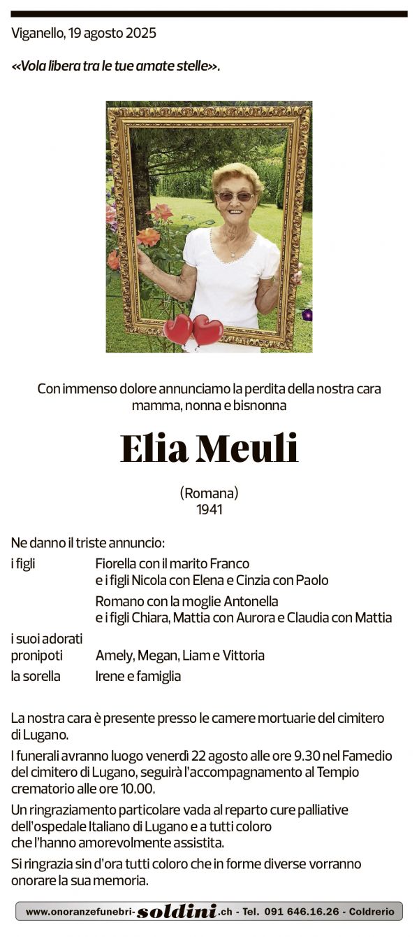 Annuncio funebre Elia Meuli