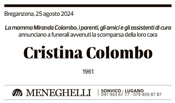 Annuncio funebre Cristina Colombo