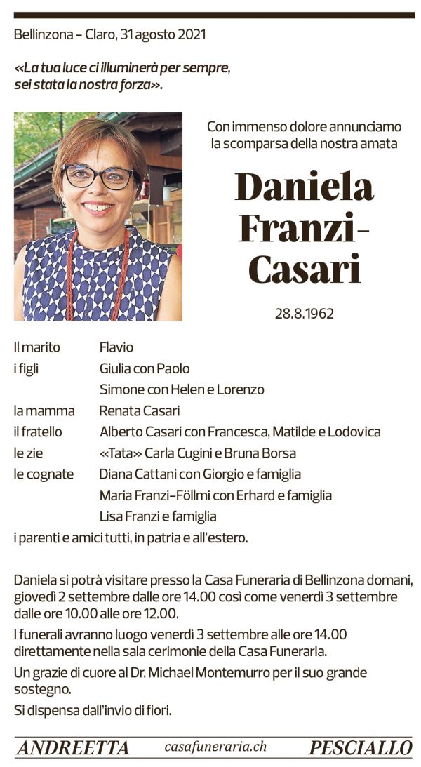 Annuncio funebre Daniela Franzi-casari