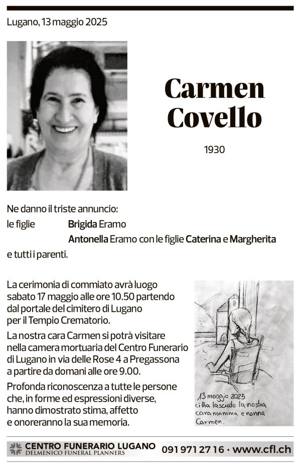 Annuncio funebre Carmen Covello